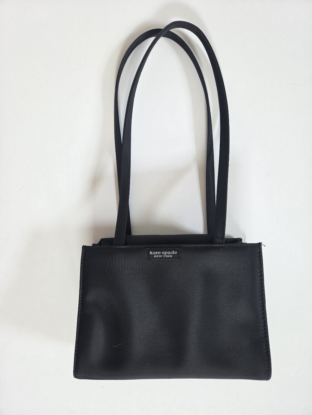 VTG Kate Spade black nylon Sam box tote shoulder bag featuring dual top handles